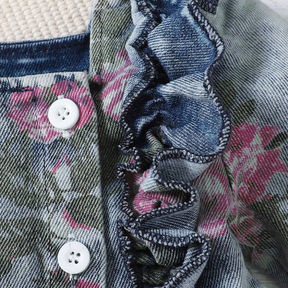 BABY GIRL FLORAL RUFFLED BUTTON FRONT DRESS - Picture 4 of 7